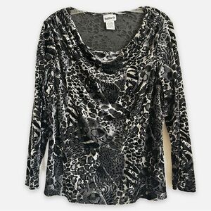 BonWorth Vintage Y2K Velvet Burnout Black and Gray Animal Print Top Women’s MP